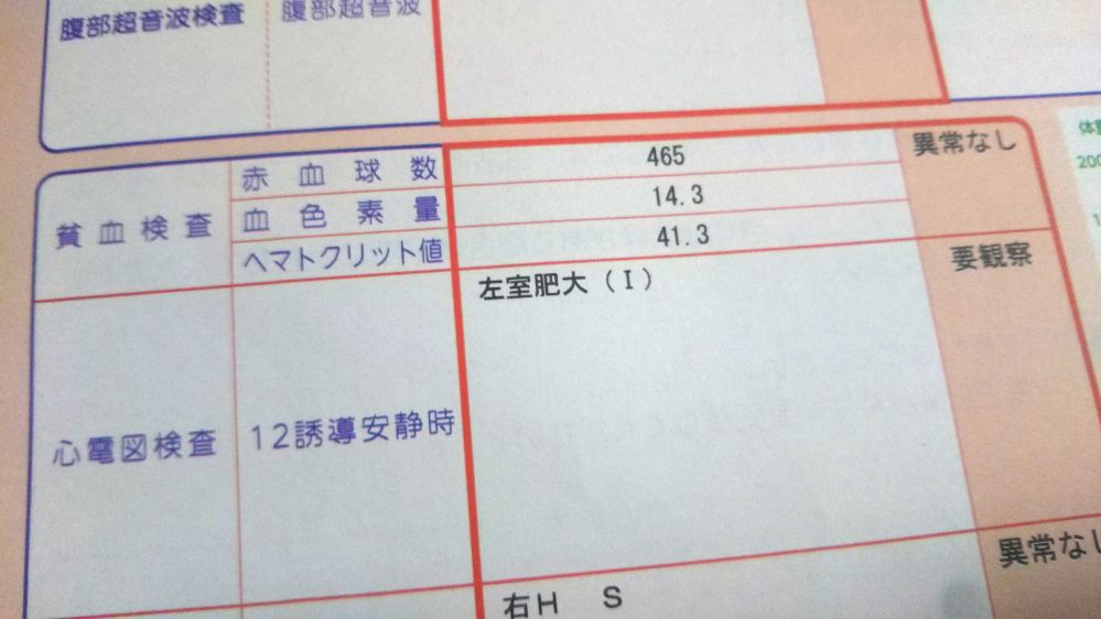左室肥大(Ⅰ) 健康診断 要観察 診断結果